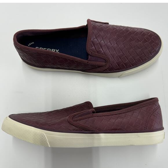 Sperry Sneakers Womens 9 Red Emboss Weave Seaside Slip On Shoes - Picture 1 of 9